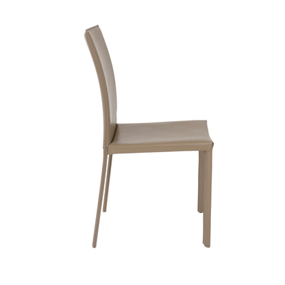 Set of Two Taupe Upholstered Leather Dining Side Chairs