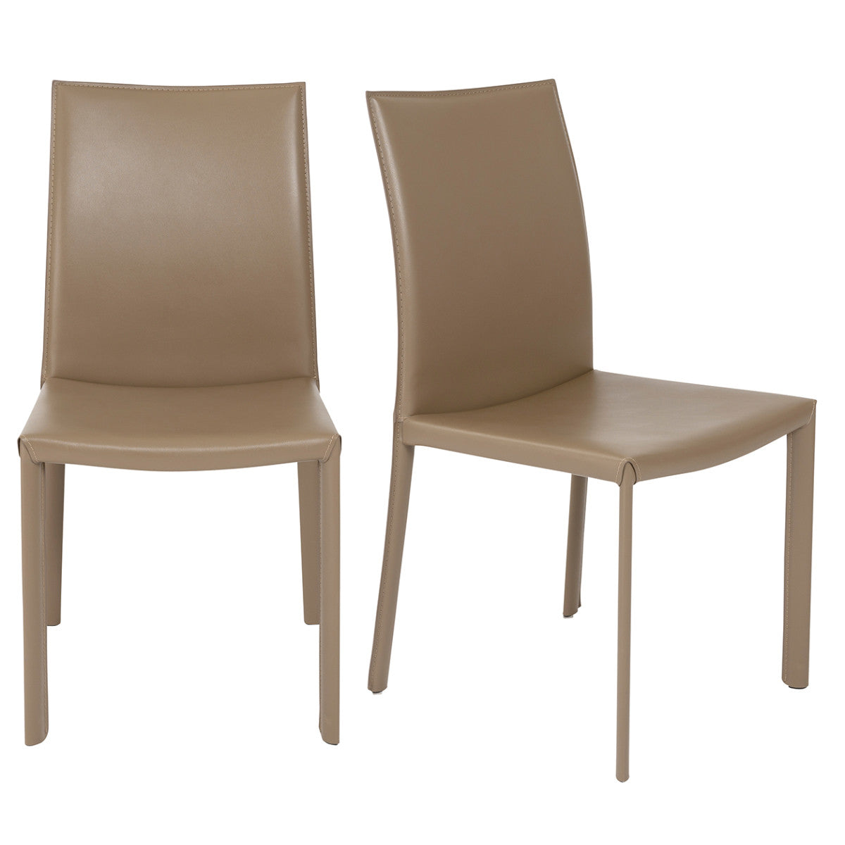 Set of Two Taupe Upholstered Leather Dining Side Chairs