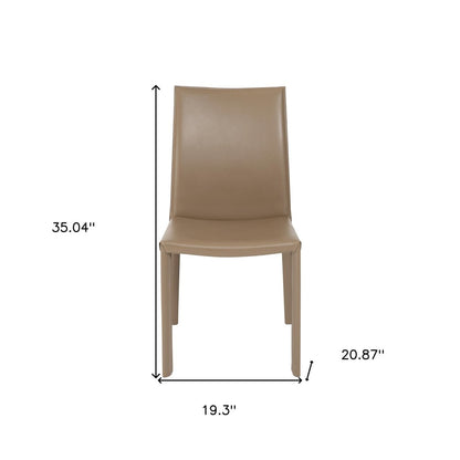 Set of Two Taupe Upholstered Leather Dining Side Chairs