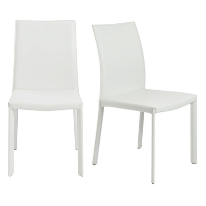 Set of Two White Upholstered Leather Dining Side Chairs