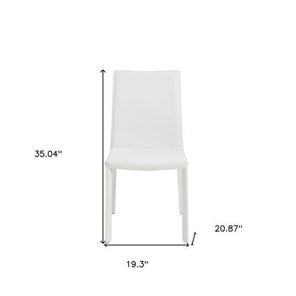 Set of Two White Upholstered Leather Dining Side Chairs