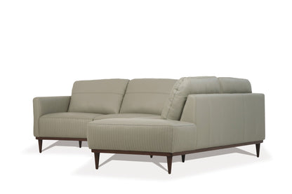 Light Green Leather L Shaped Two Piece Sofa and Chaise Sectional