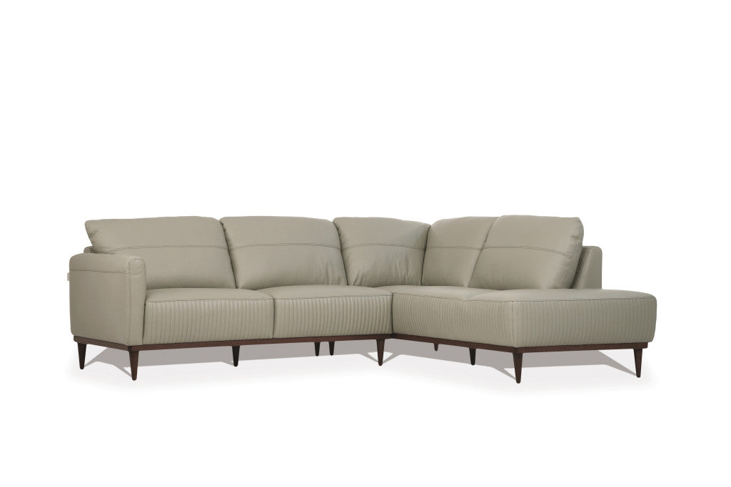 Light Green Leather L Shaped Two Piece Sofa and Chaise Sectional