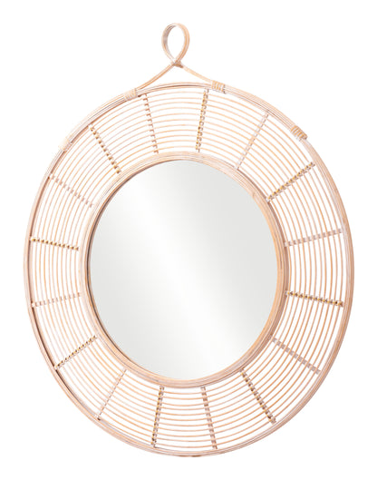 37" Natural Round Framed Accent Mirror