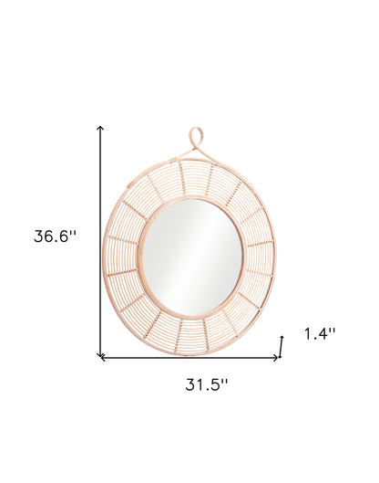 37" Natural Round Framed Accent Mirror