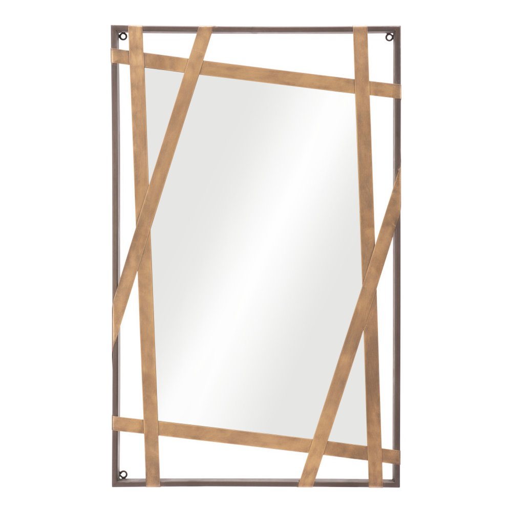 32" Gold And Black Steel Framed Accent Mirror