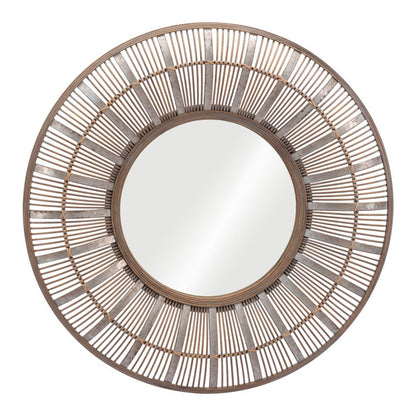 32" Brown Round Accent Mirror