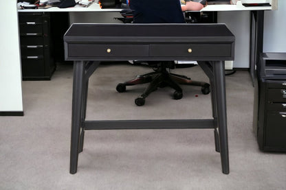 36" Black Wood Writing Desk With And Two Drawers