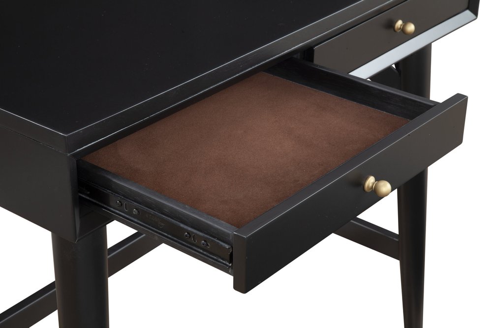 36" Black Wood Writing Desk With And Two Drawers