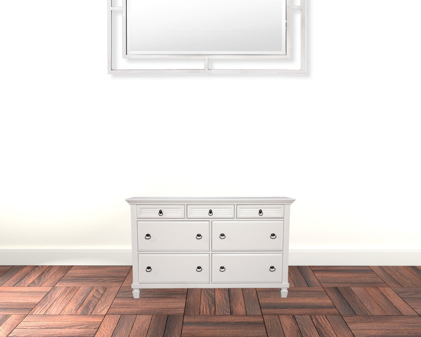 62" White Solid Wood Seven Drawer Double Dresser