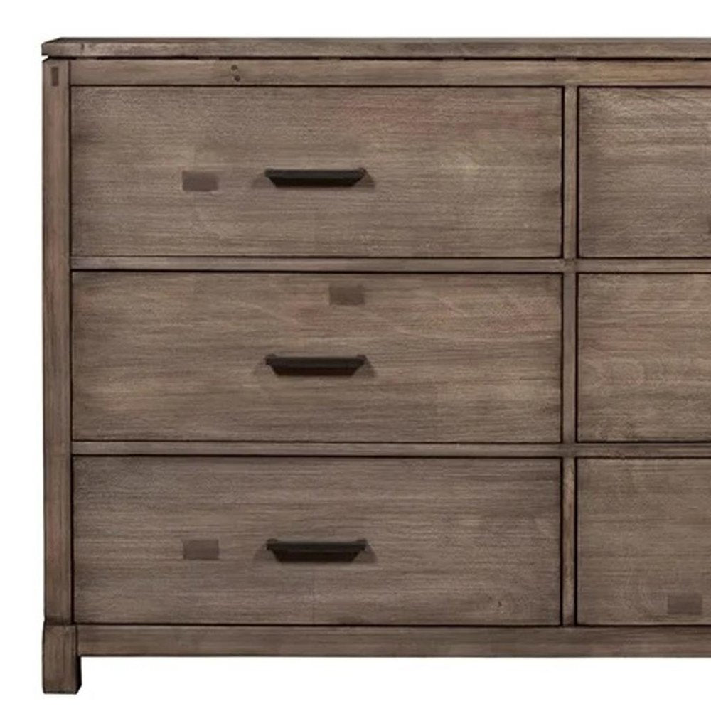 60" Gray Solid Wood Six Drawer Double Dresser