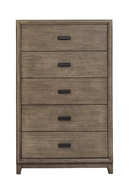 32" Gray Solid Wood Five Drawer Dresser