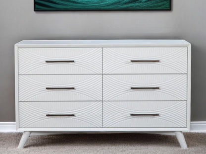 56" White Solid Wood Six Drawer Double Dresser