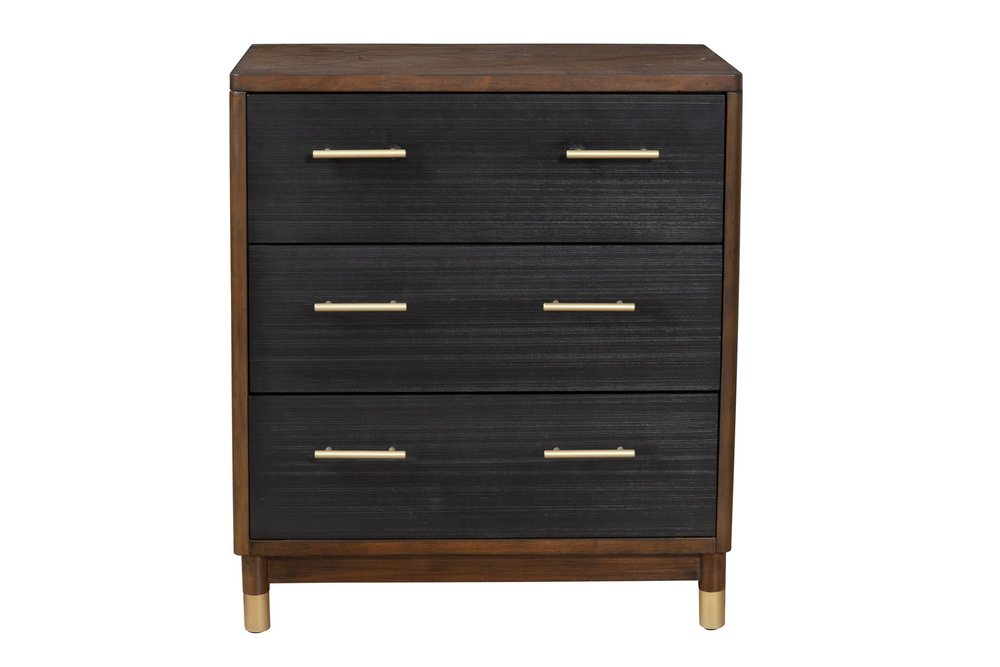 37" Brown And Black Solid Wood Three Drawer Dresser