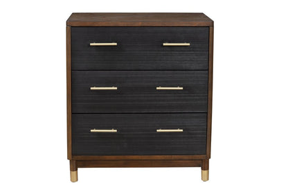 37" Brown And Black Solid Wood Three Drawer Dresser