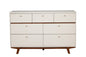 56" Brown and White Solid Wood Seven Drawer Double Dresser