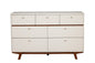 56" Brown and White Solid Wood Seven Drawer Double Dresser