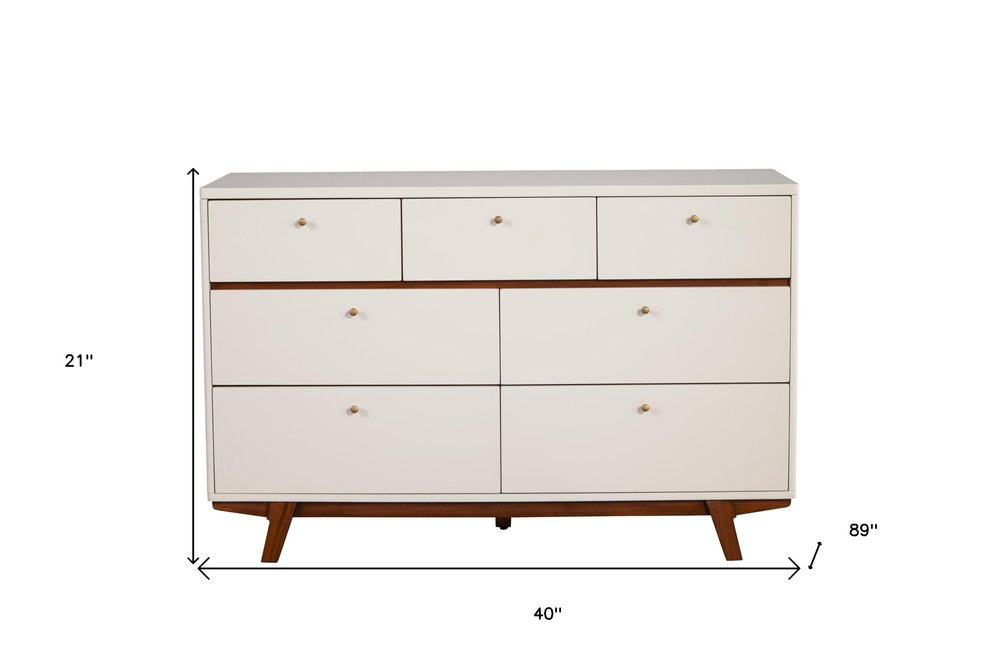 56" Brown And White Solid Wood Seven Drawer Double Dresser