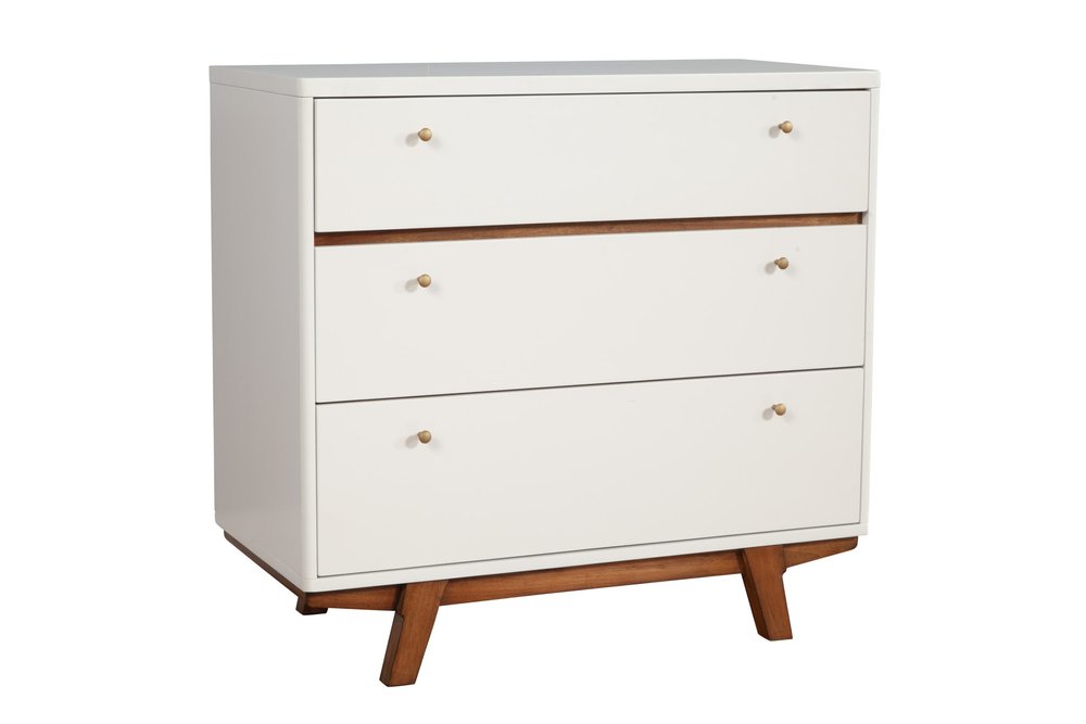 36" Brown And White Solid Wood Three Drawer Dresser