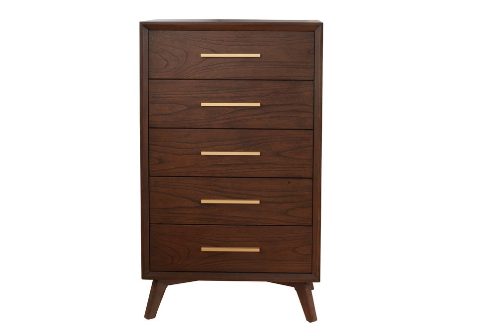 28" Brown Solid Wood Five Drawer Dresser