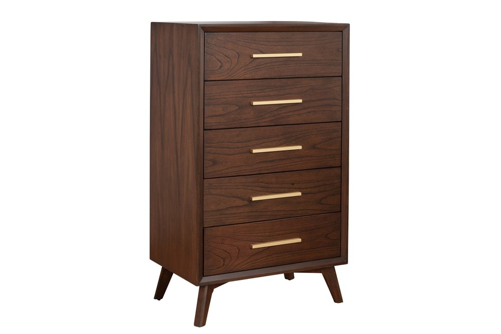 28" Brown Solid Wood Five Drawer Dresser