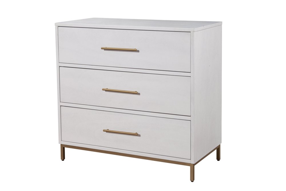 36" White Solid Wood Three Drawer Dresser