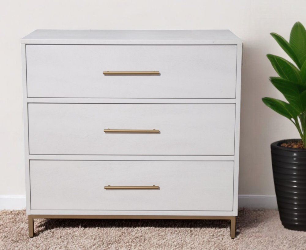 36" White Solid Wood Three Drawer Dresser