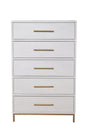 30" White Solid Wood Five Drawer Dresser