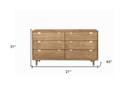 60" Brown Solid Wood Six Drawer Double Dresser