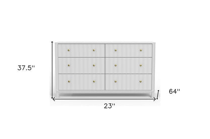 61" White Solid Wood Six Drawer Double Dresser