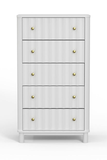 28" White Solid Wood Five Drawer Dresser