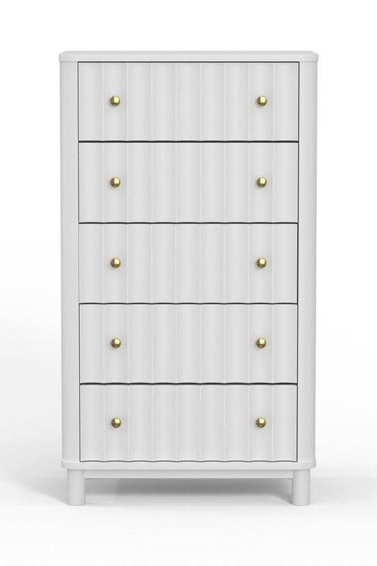 28" White Solid Wood Five Drawer Dresser
