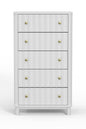 28" White Solid Wood Five Drawer Dresser