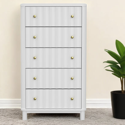 28" White Solid Wood Five Drawer Chest