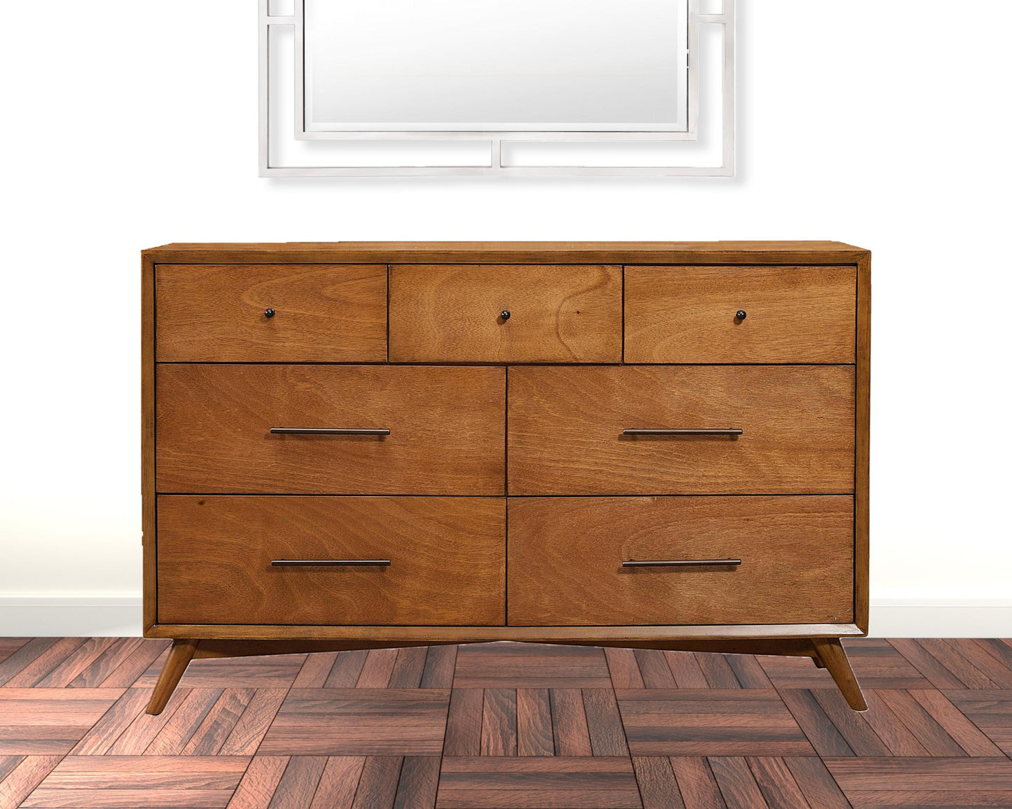 56" Brown Solid Wood Seven Drawer Double Dresser