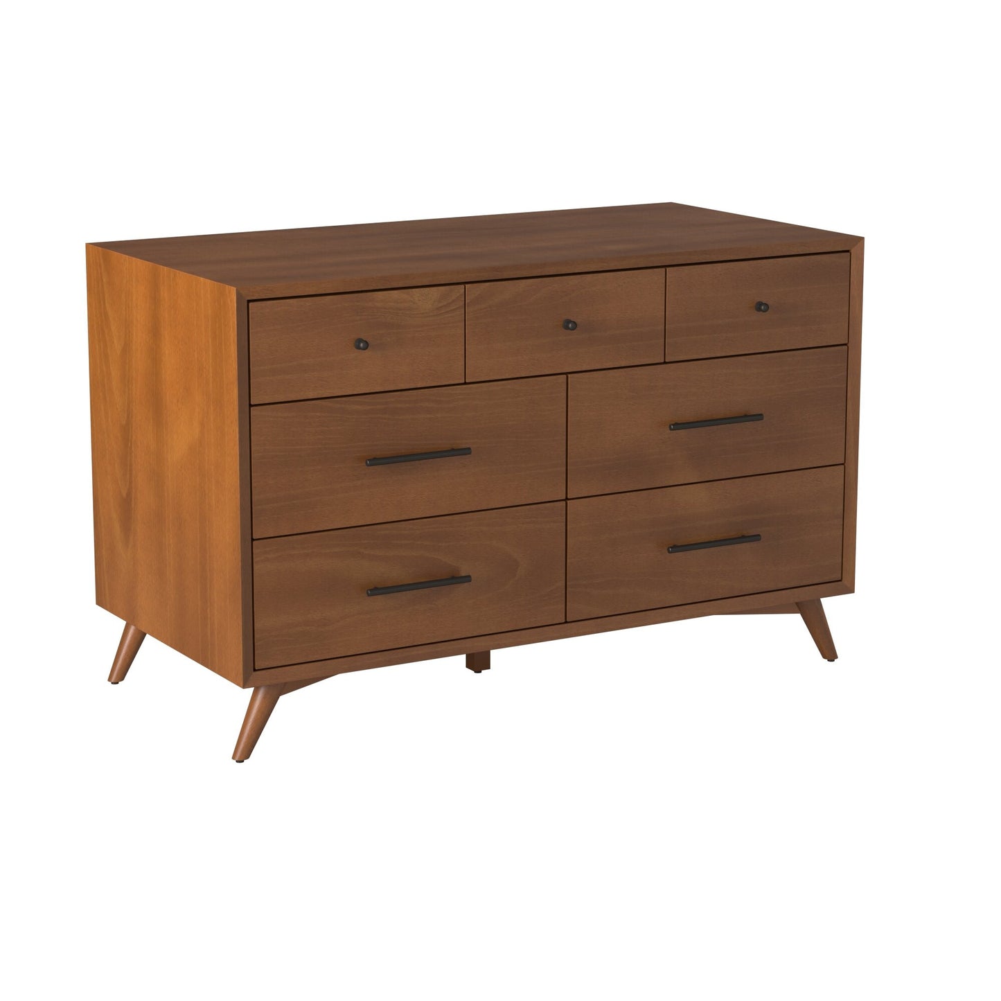 56" Brown Solid Wood Seven Drawer Double Dresser