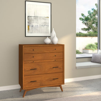 38" Brown Solid Wood Four Drawer Dresser