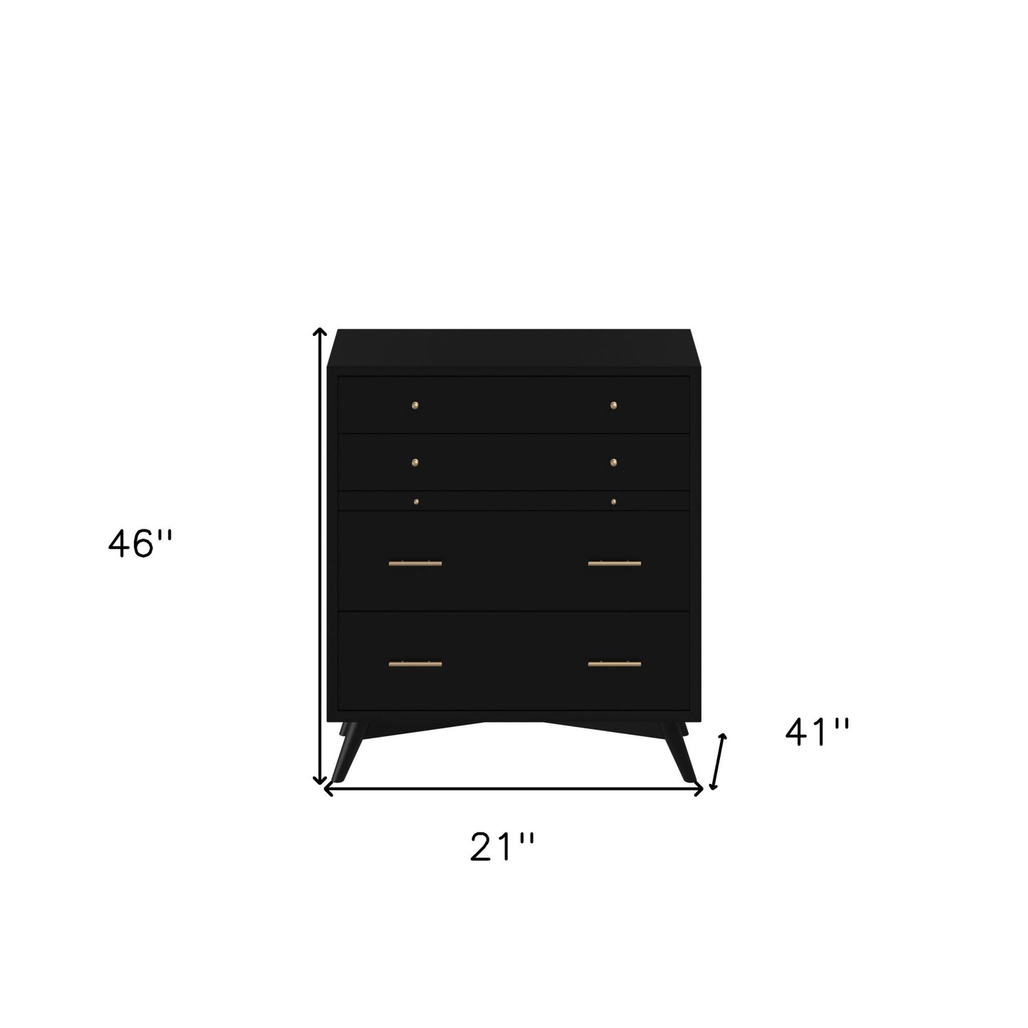 38" Black Solid Wood Four Drawer Chest