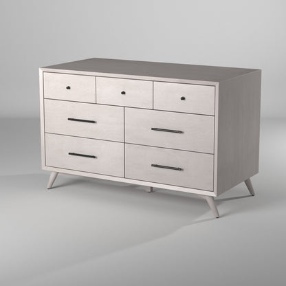 56" Gray Solid Wood Seven Drawer Double Dresser
