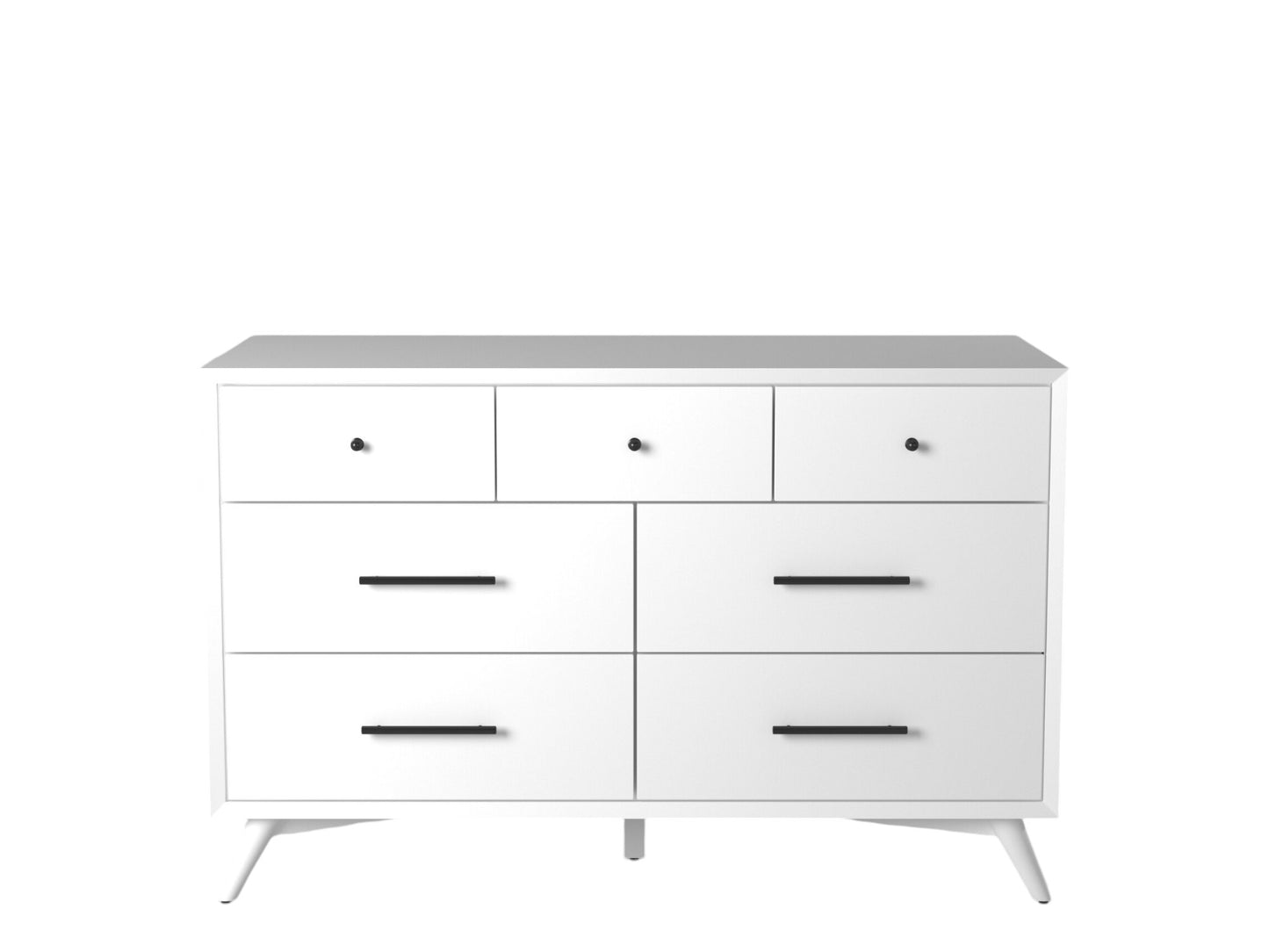 56" White Solid Wood Seven Drawer Double Dresser