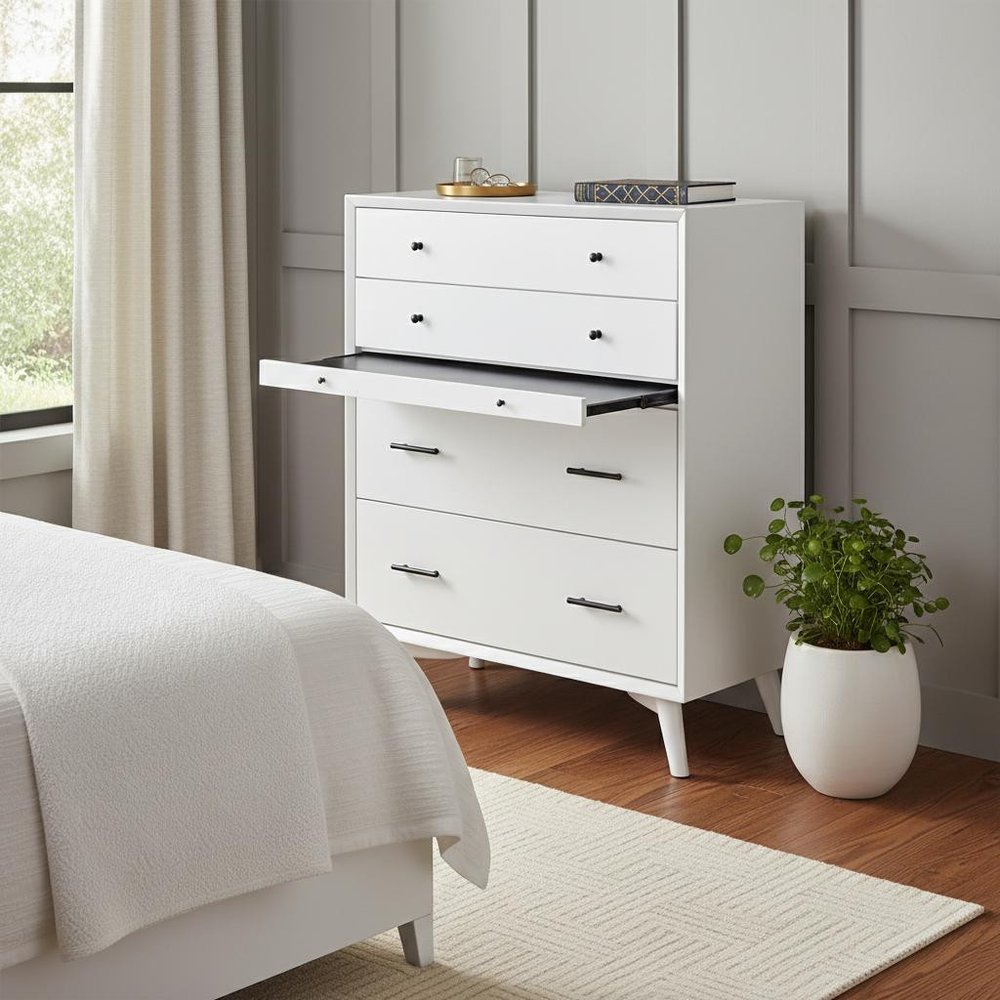 38" White Solid Wood Four Drawer Dresser