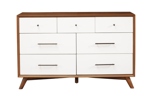 56" Brown and White Solid Wood Seven Drawer Double Dresser