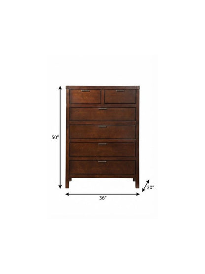 36" Brown Solid Wood Six Drawer Dresser