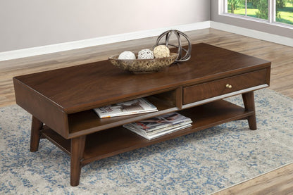 48" Brown Solid And Manufactured Wood Coffee Table With Drawer