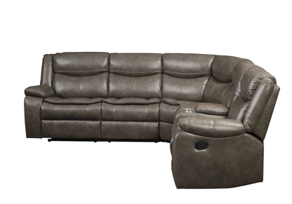 Taupe Faux Leather Reclining L Shaped Six Piece Corner Sectional With Console