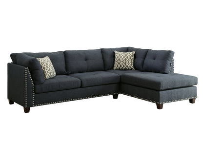 Blue Linen L Shaped Two Piece Sofa and Chaise Sectional