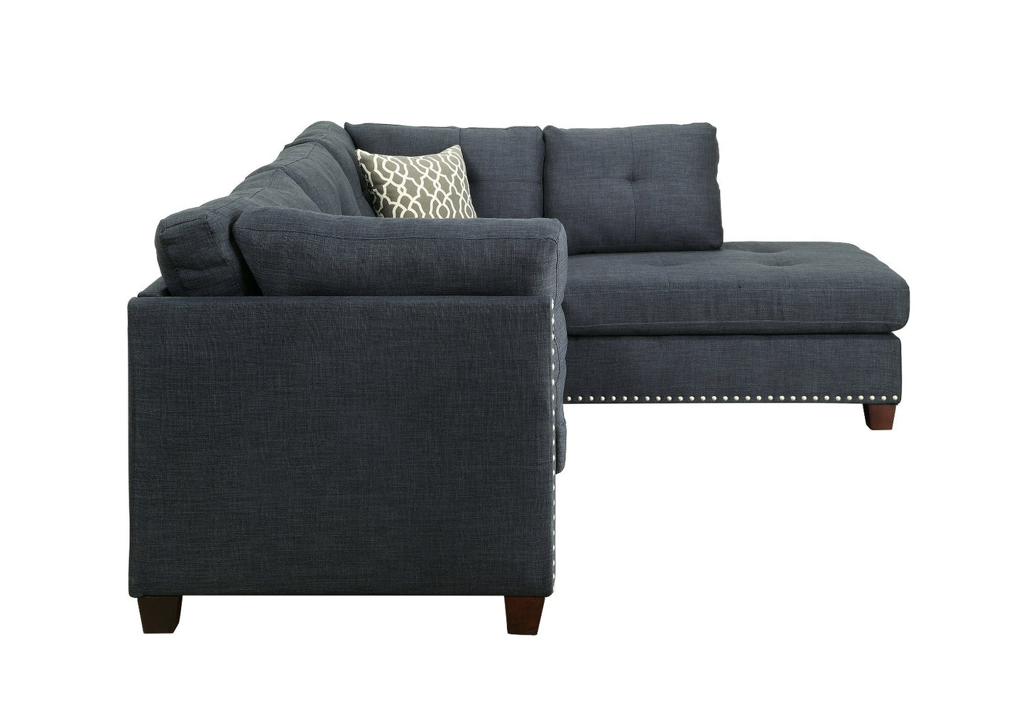 Blue Linen L Shaped Two Piece Sofa and Chaise Sectional