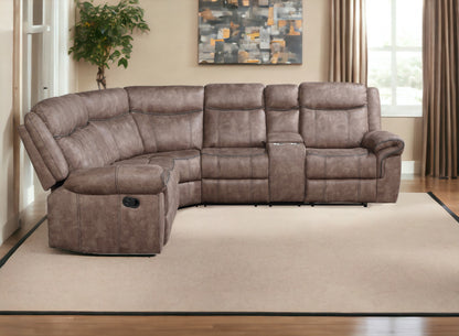 Chocolate Velvet Reclining L Shaped Six Piece Corner Sectional With Console