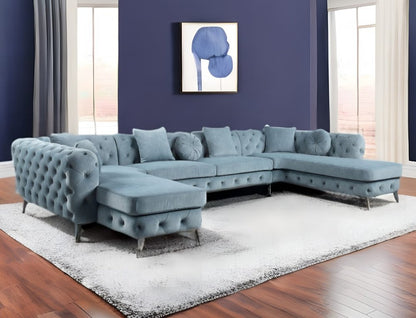 Deep Green Leather Match U Shaped Three Piece Seating Component And Toss Pillows