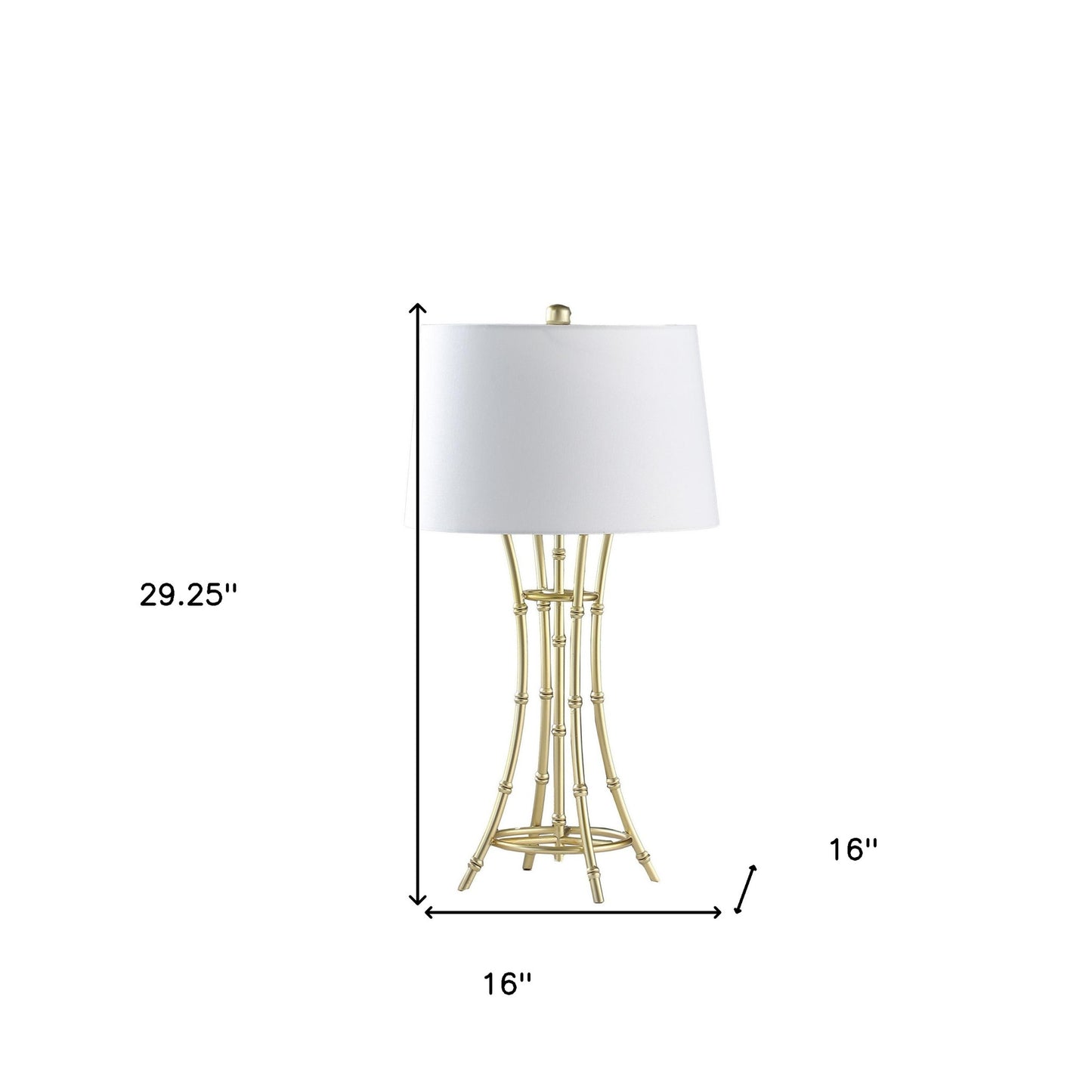 29" Gold Bamboo Design Table Lamp With Off White Drum Shade